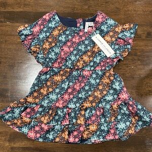Janie and Jack Diagonal Floral Stripe Ruffle Dress 18-24 mo